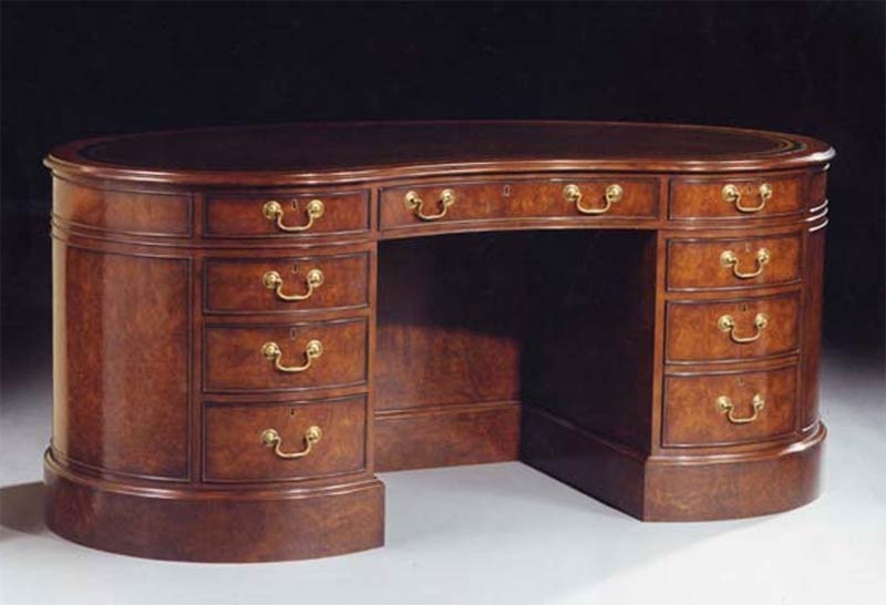 6'0 x 3'4 Walnut Burl Kidney Desk Leather Top