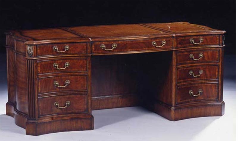 6'0 x 3'0 Serpentine Desk Satinwood Inlay Leather Top