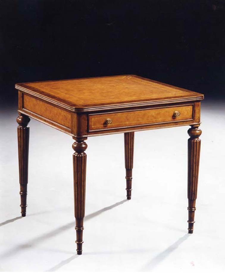 Burl 1 Drawer Reeded Leg Side Table