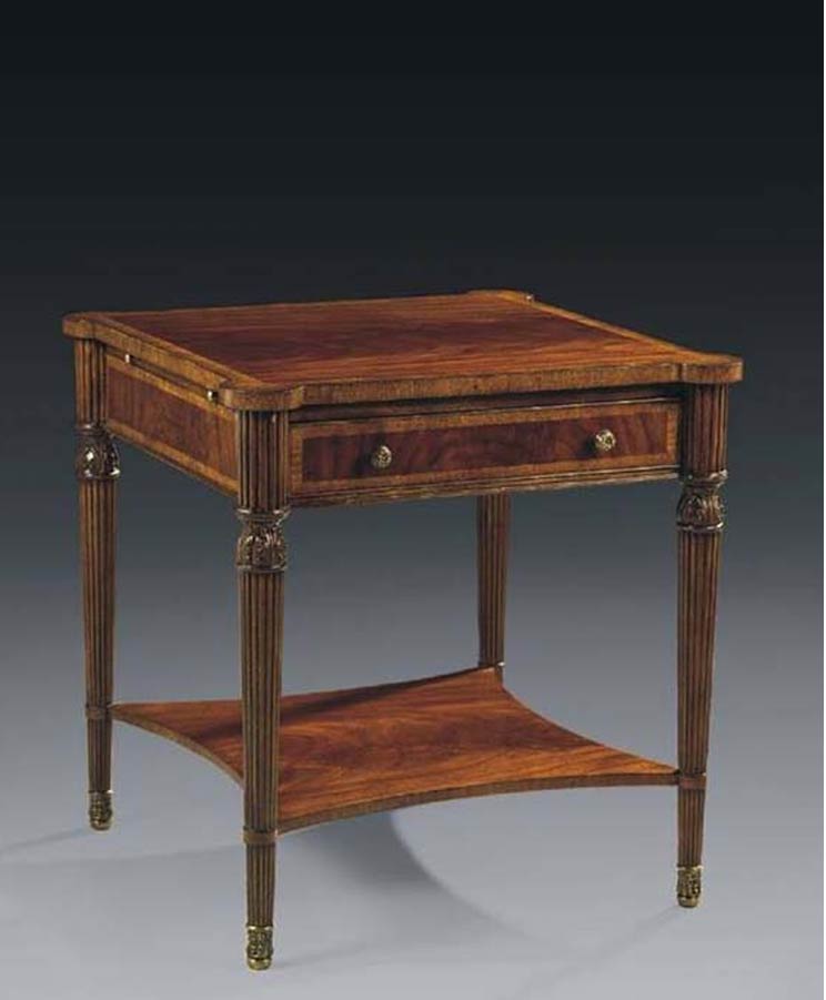 Mahogany 1 Drawer Reeded Leg Side Table
