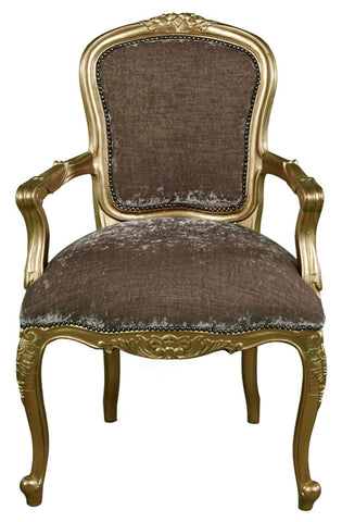 Rose Carved Upholstered Back Carver - Gold
